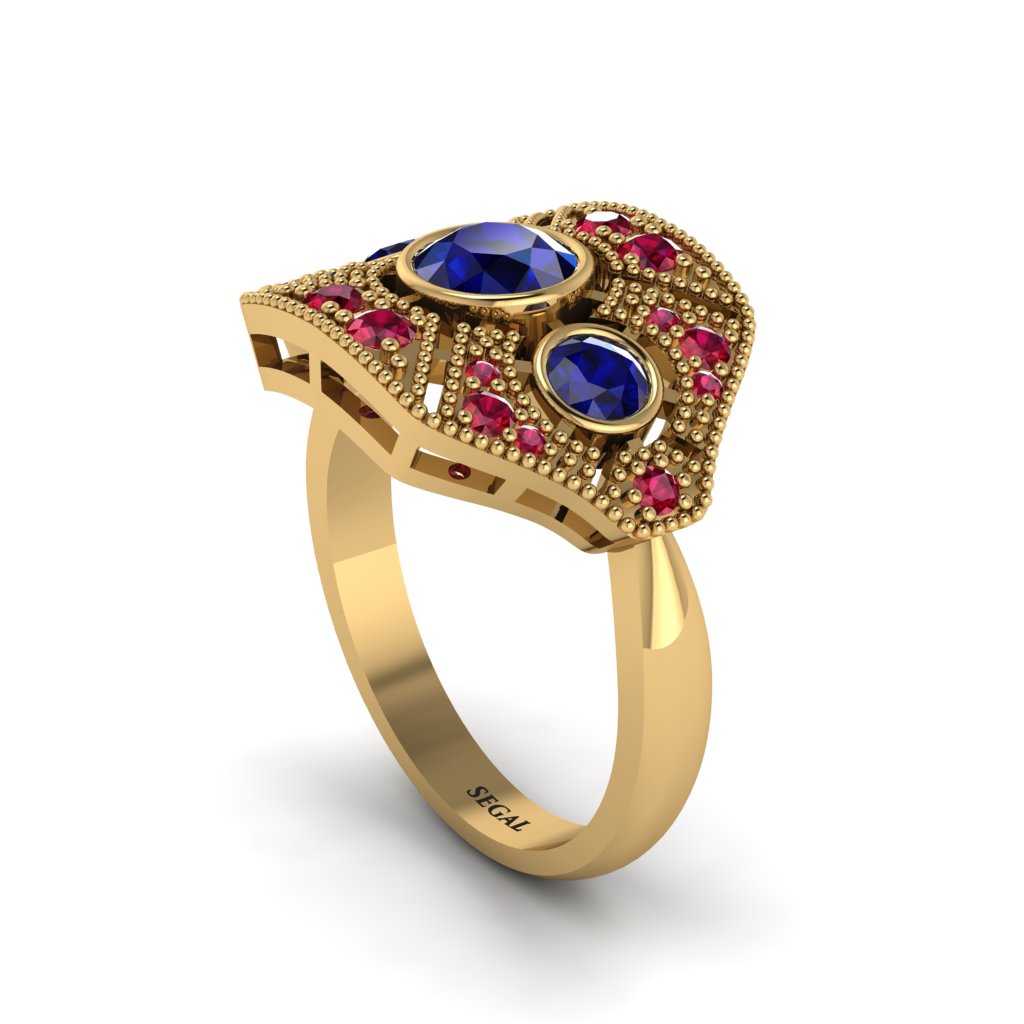 Sapphire Art Deco Geometric Engagement Ring - Haven No. 58