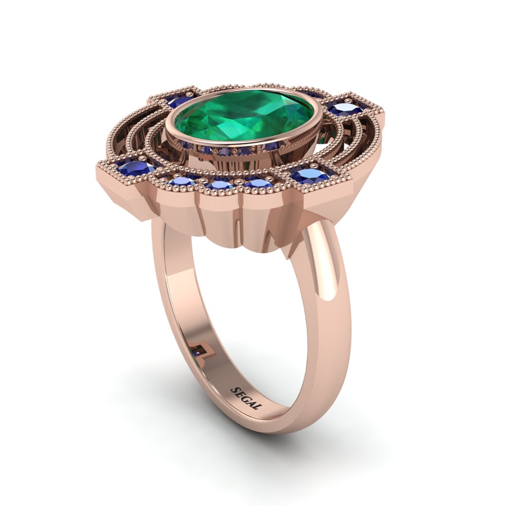 Emerald Art Deco Halo Fashion Ring - Gracelynn No. 65