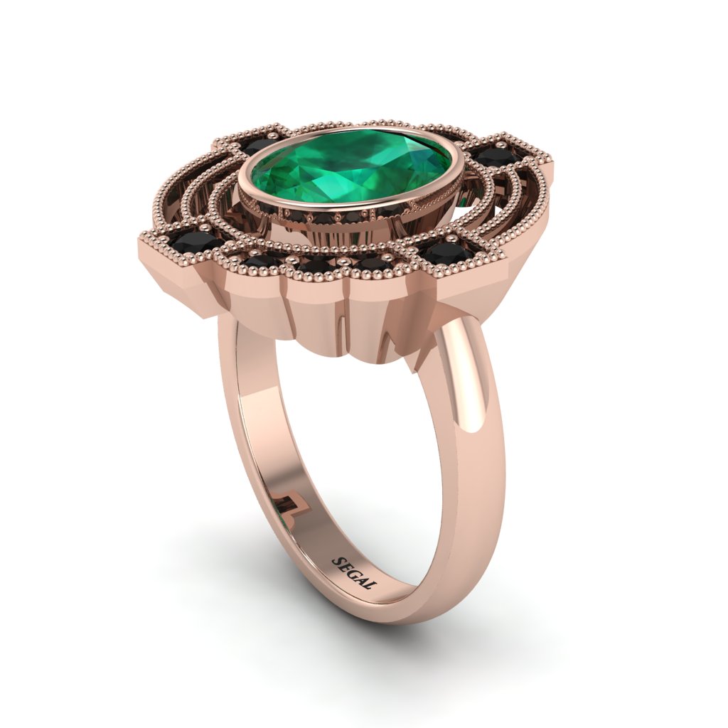 Emerald Art Deco Halo Fashion Ring - Gracelynn No. 35