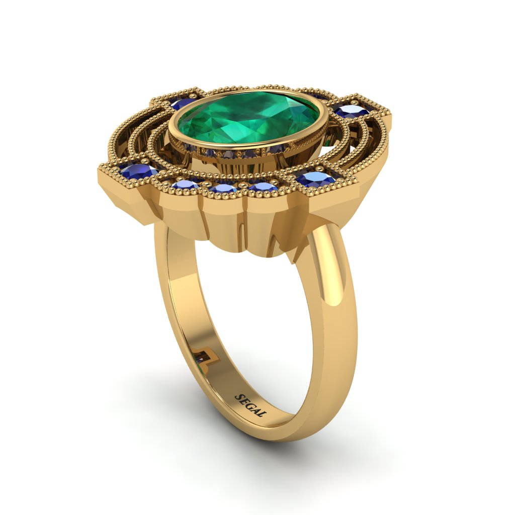 Emerald Art Deco Halo Fashion Ring - Gracelynn No. 64