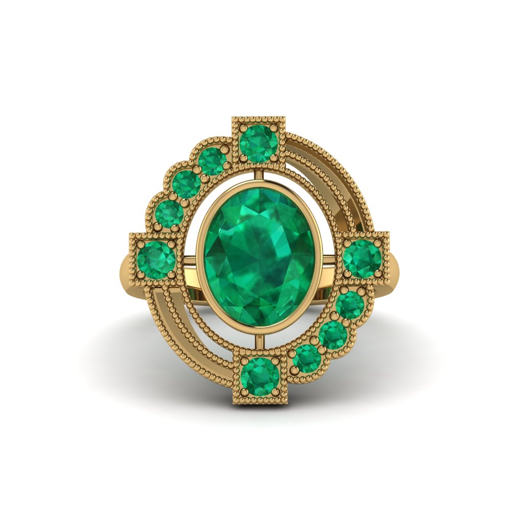 Emerald Art Deco Halo Fashion Ring - Gracelynn No. 19
