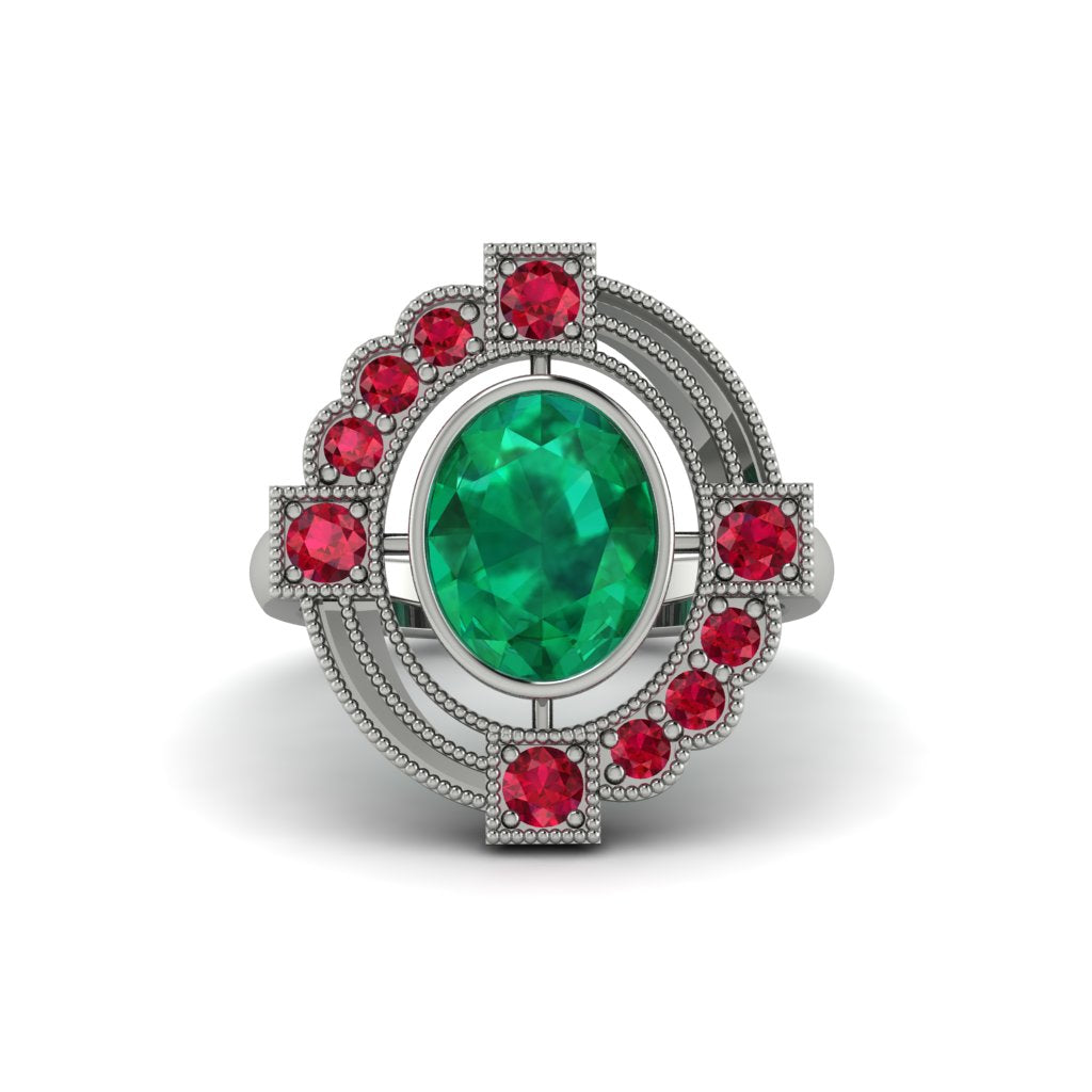 Emerald Art Deco Halo Fashion Ring - Gracelynn No. 51