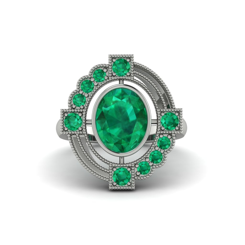 Emerald Art Deco Halo Fashion Ring - Gracelynn No. 21