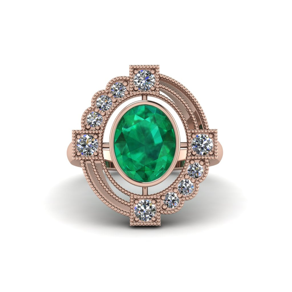 Emerald Art Deco Halo Fashion Ring - Gracelynn No. 5