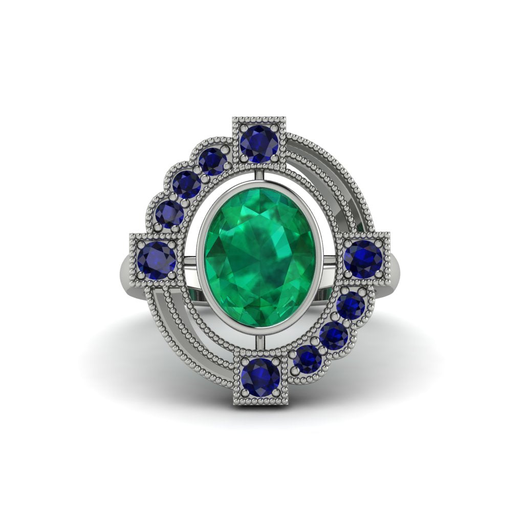 Emerald Art Deco Halo Fashion Ring - Gracelynn No. 66
