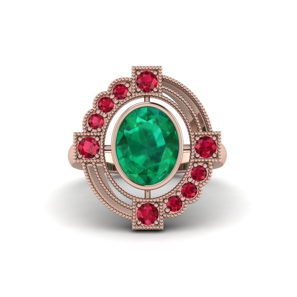 Emerald Art Deco Halo Fashion Ring - Gracelynn No. 50