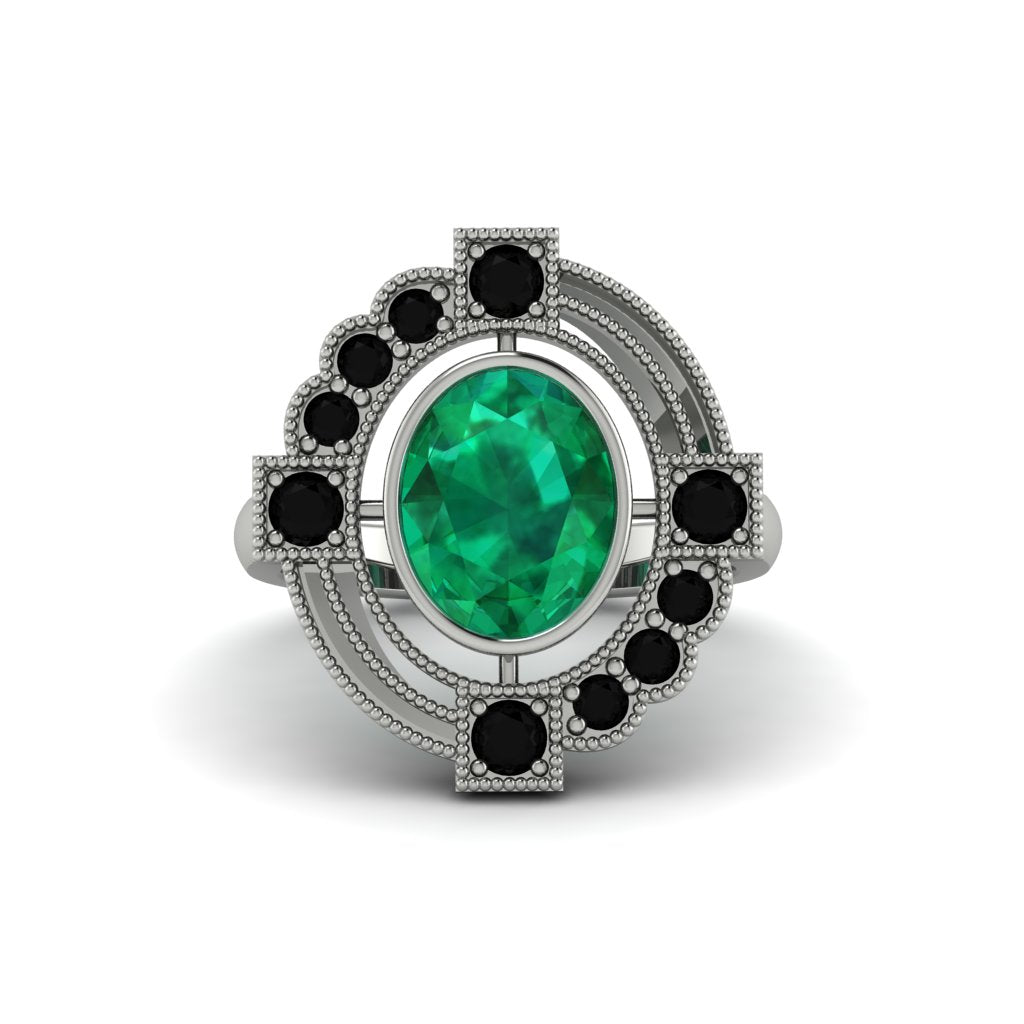 Emerald Art Deco Halo Fashion Ring - Gracelynn No. 36