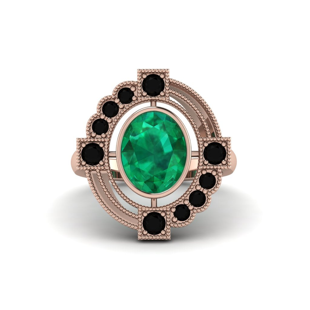 Emerald Art Deco Halo Fashion Ring - Gracelynn No. 35