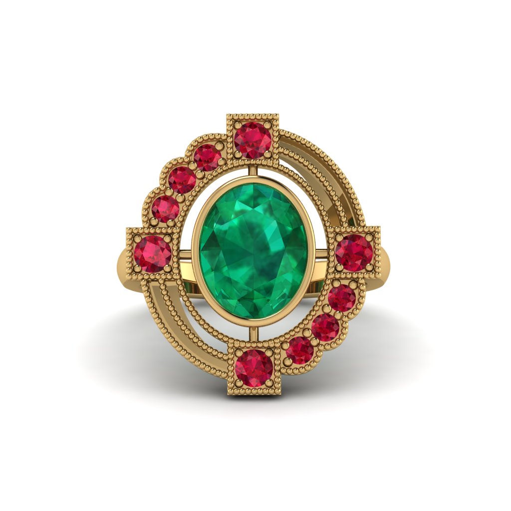 Emerald Art Deco Halo Fashion Ring - Gracelynn No. 49