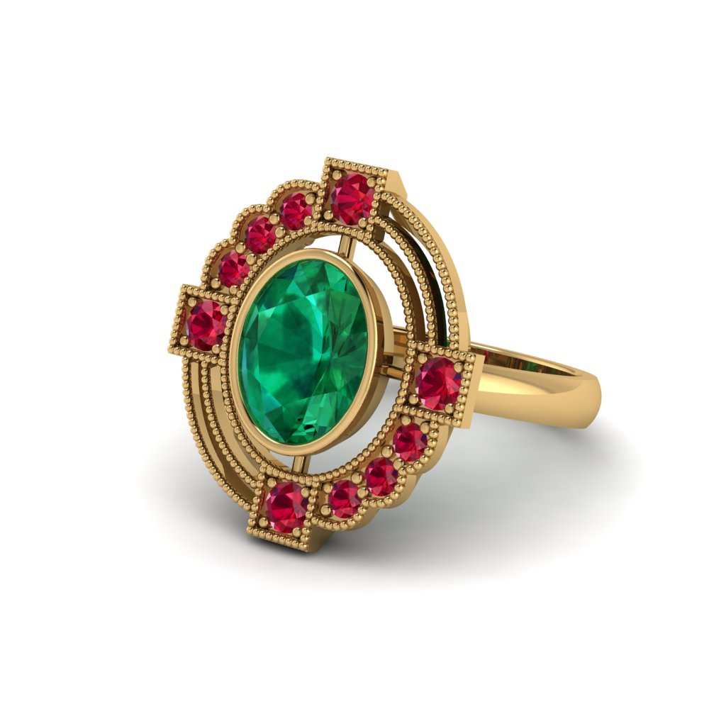 Emerald Art Deco Halo Fashion Ring - Gracelynn No. 49