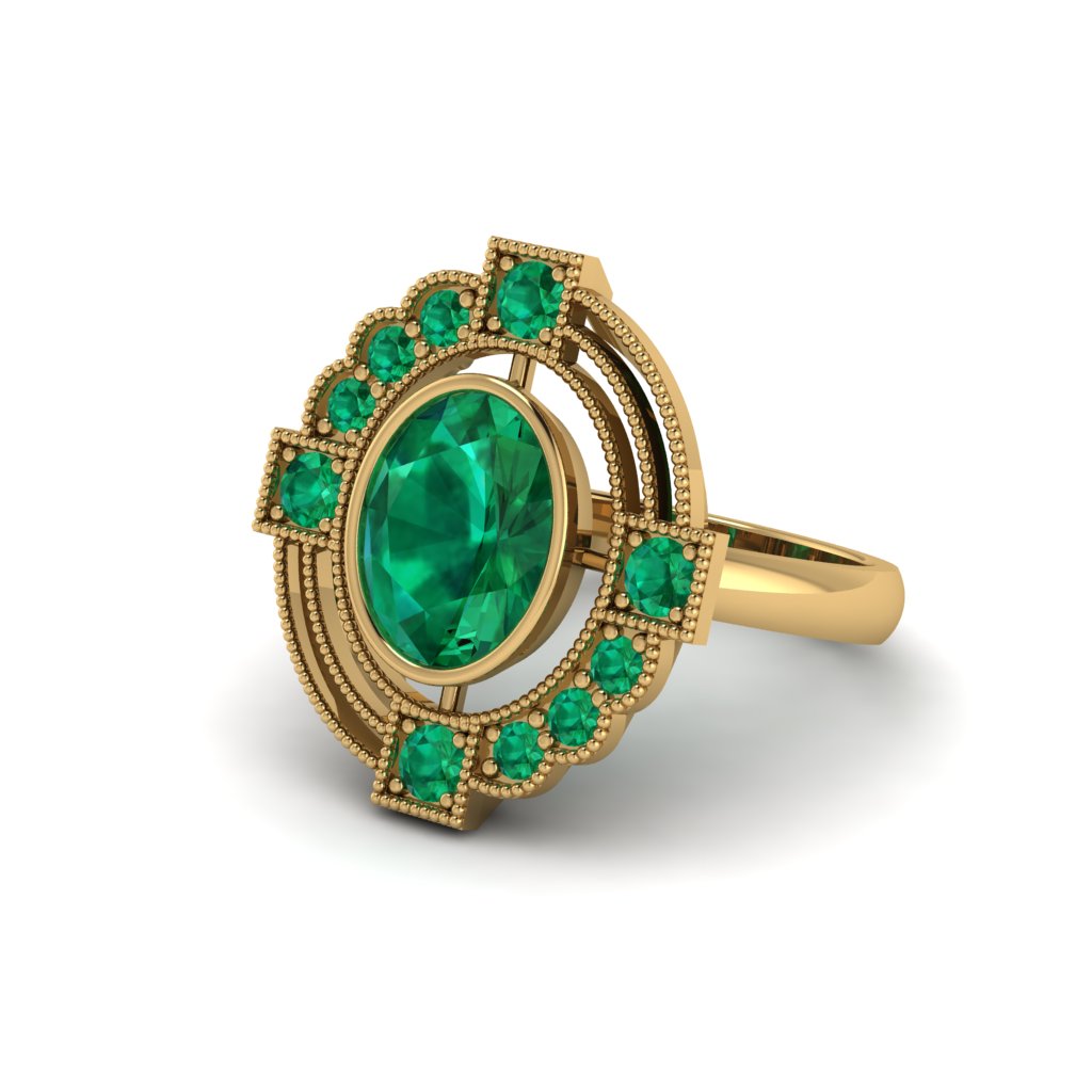 Emerald Art Deco Halo Fashion Ring - Gracelynn No. 19