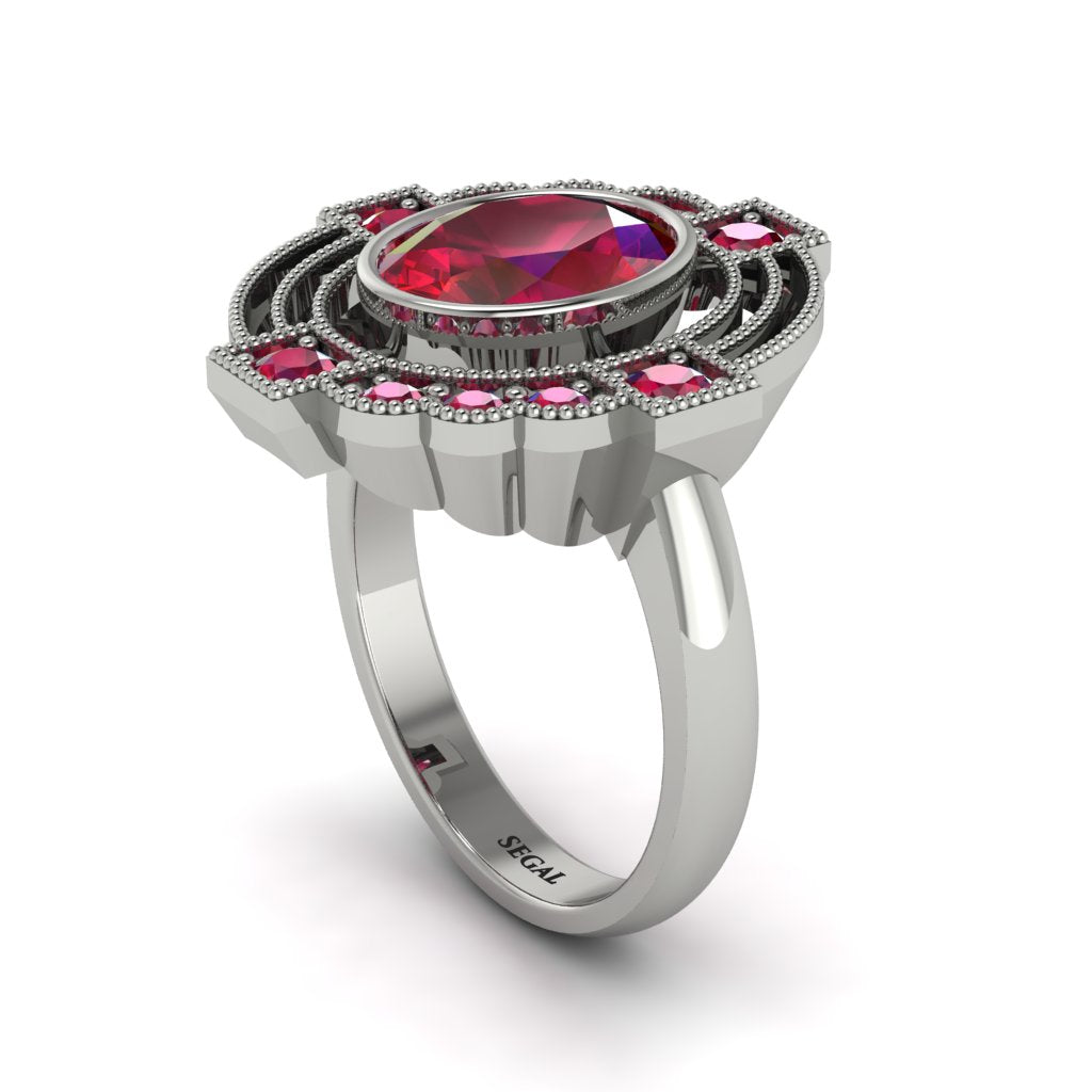 Ruby Art Deco Halo Fashion Ring - Gracelynn No. 57