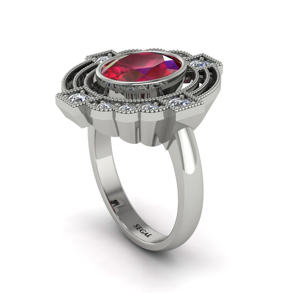 Ruby Art Deco Halo Fashion Ring - Gracelynn No. 12