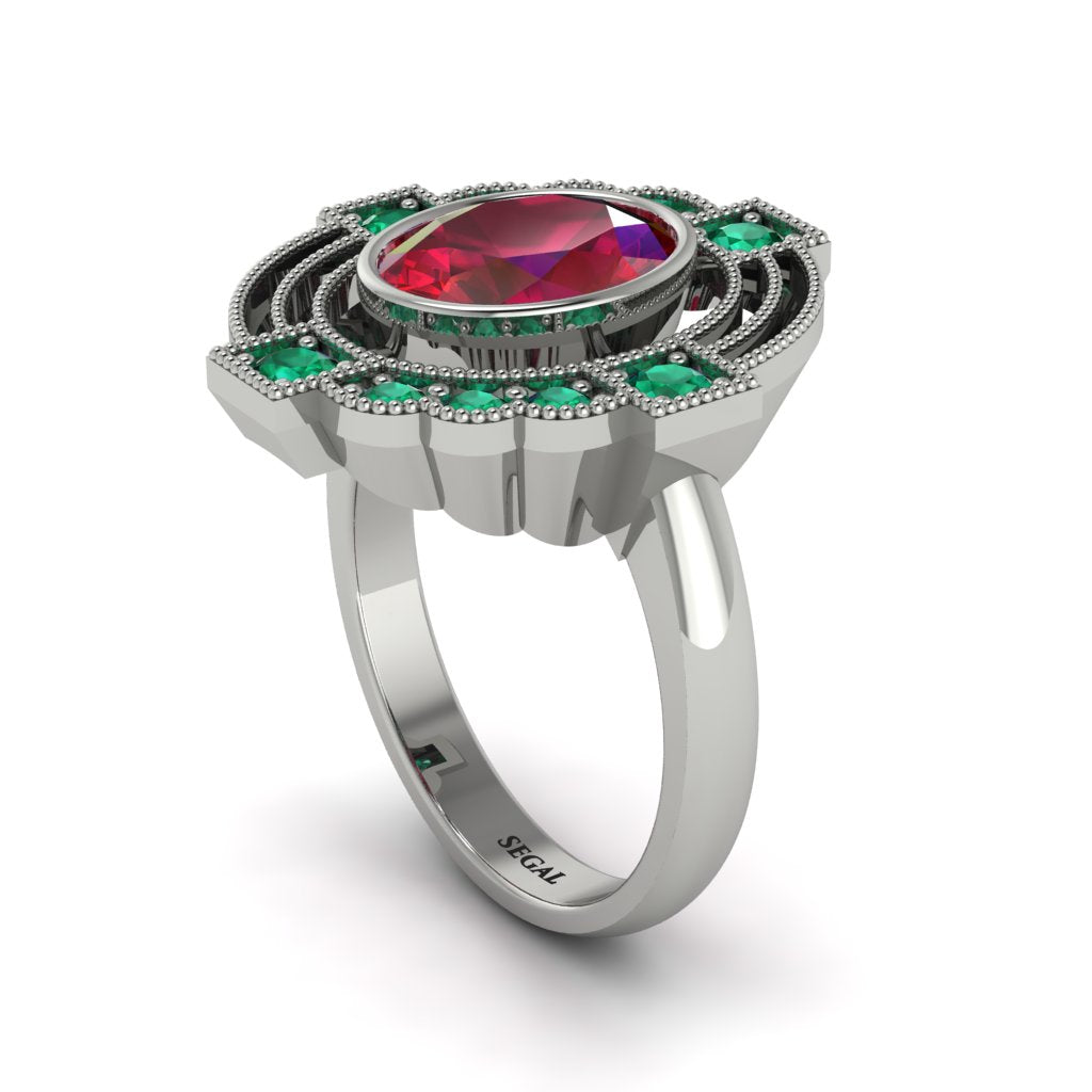 Ruby Art Deco Halo Fashion Ring - Gracelynn No. 27