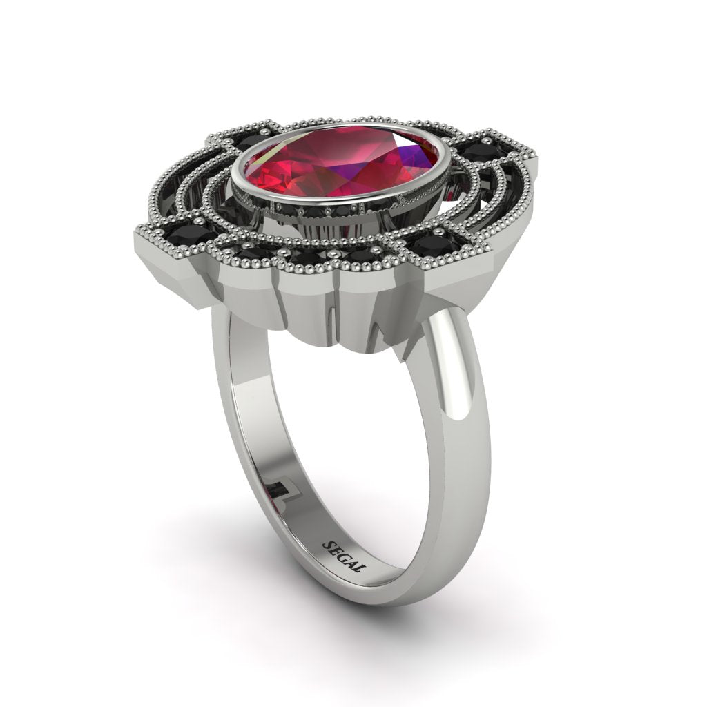 Ruby Art Deco Halo Fashion Ring - Gracelynn No. 42