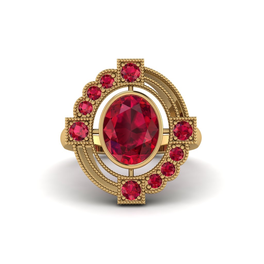 Ruby Art Deco Halo Fashion Ring - Gracelynn No. 55