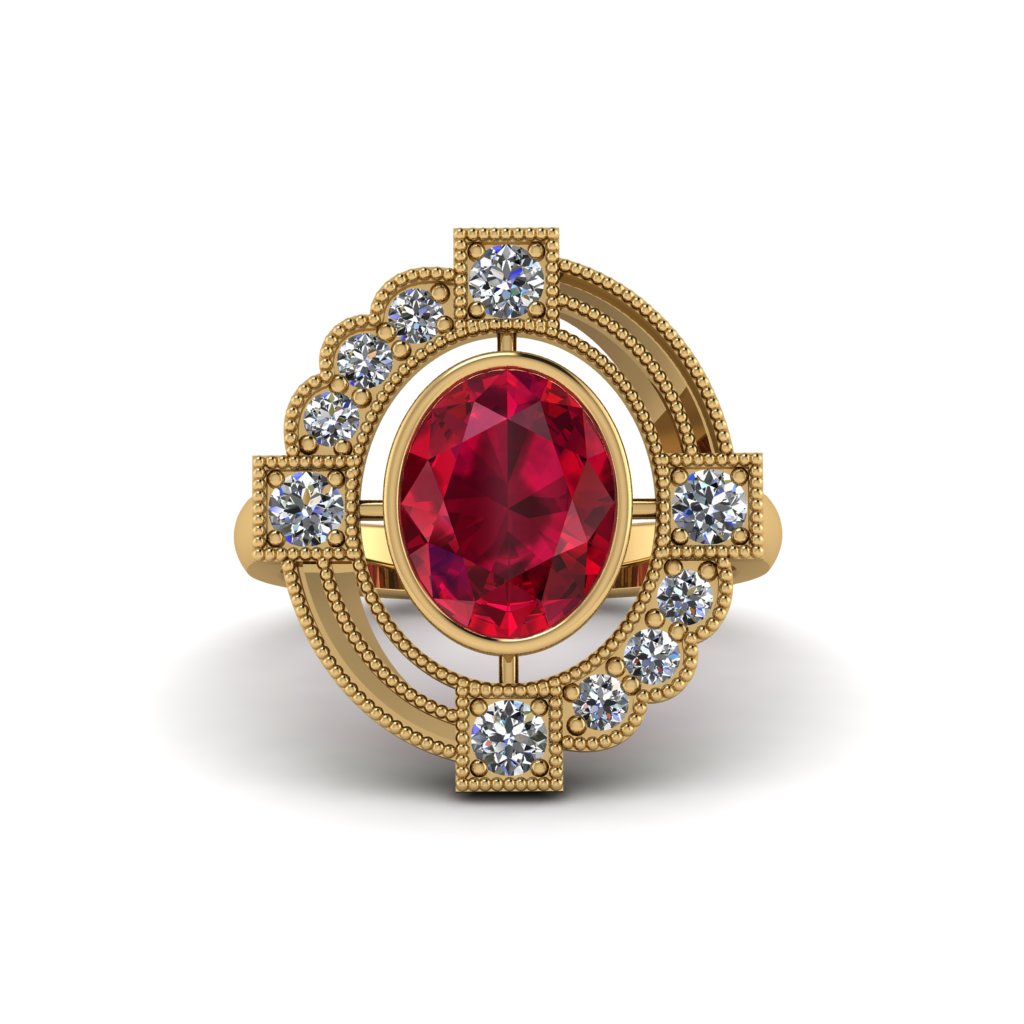 Ruby Art Deco Halo Fashion Ring - Gracelynn No. 10