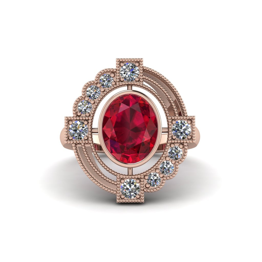 Ruby Art Deco Halo Fashion Ring - Gracelynn No. 11