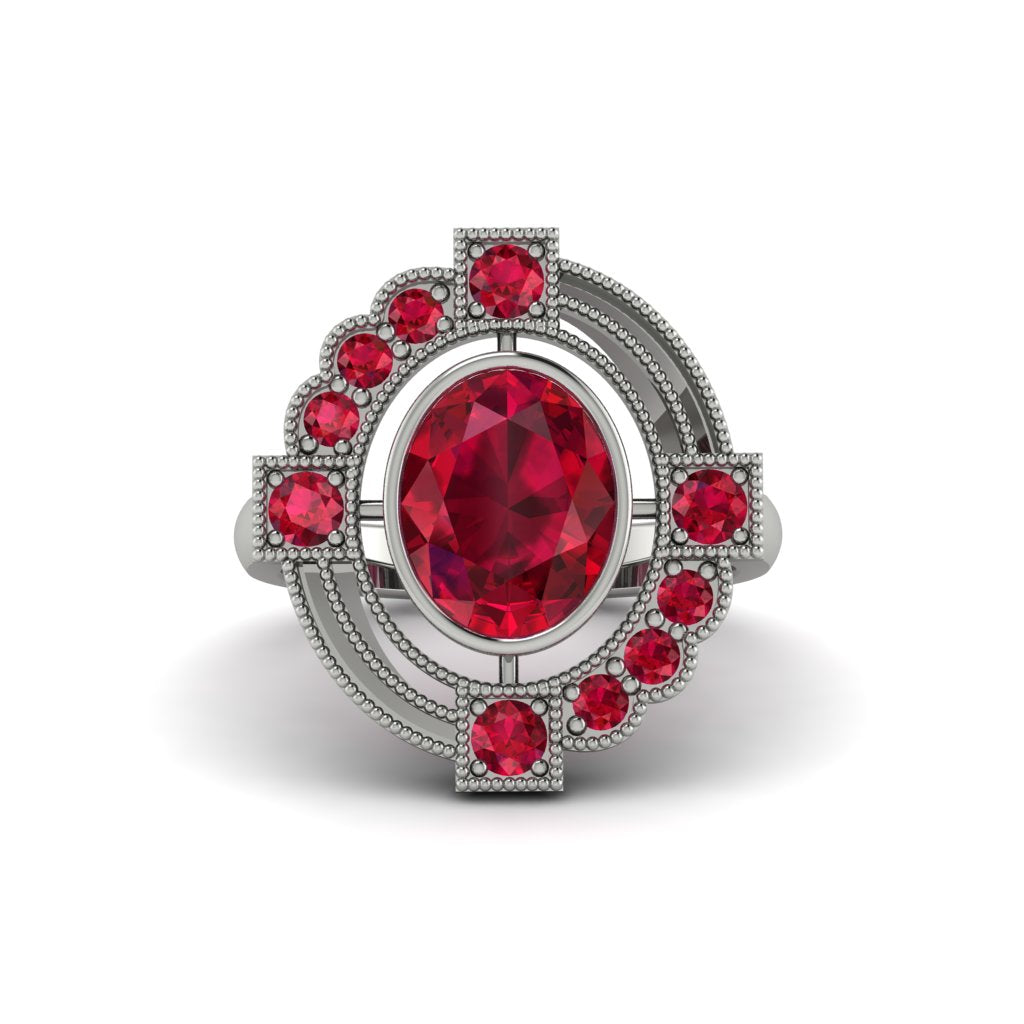 Ruby Art Deco Halo Fashion Ring - Gracelynn No. 57