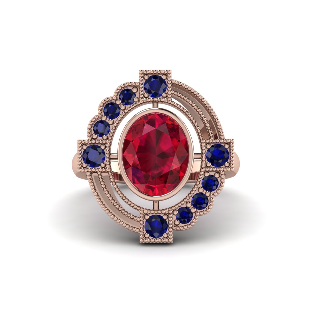 Ruby Art Deco Halo Fashion Ring - Gracelynn No. 71