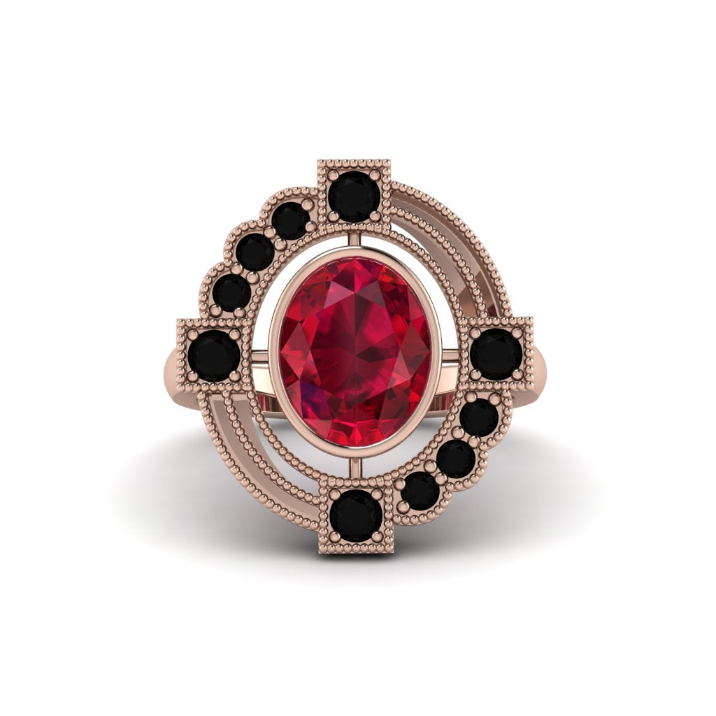 Ruby Art Deco Halo Fashion Ring - Gracelynn No. 41