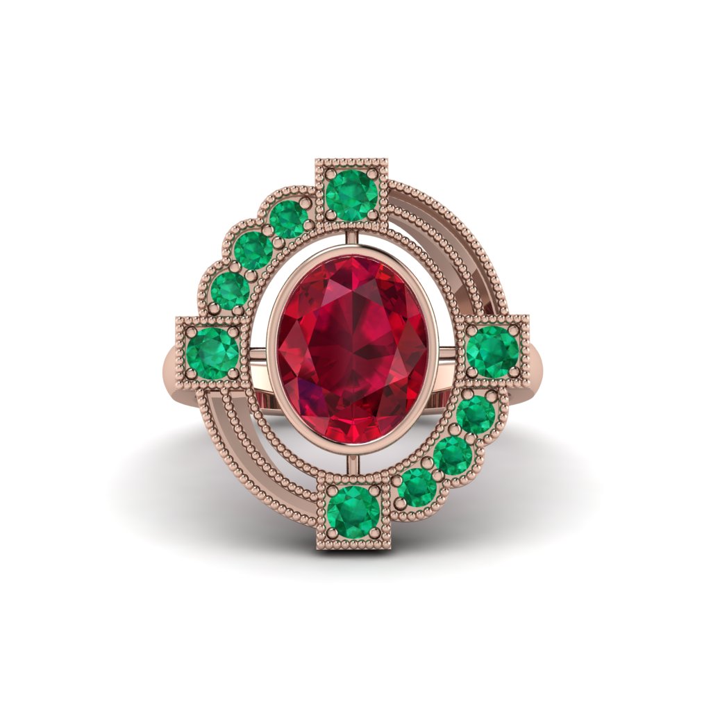 Ruby Art Deco Halo Fashion Ring - Gracelynn No. 26