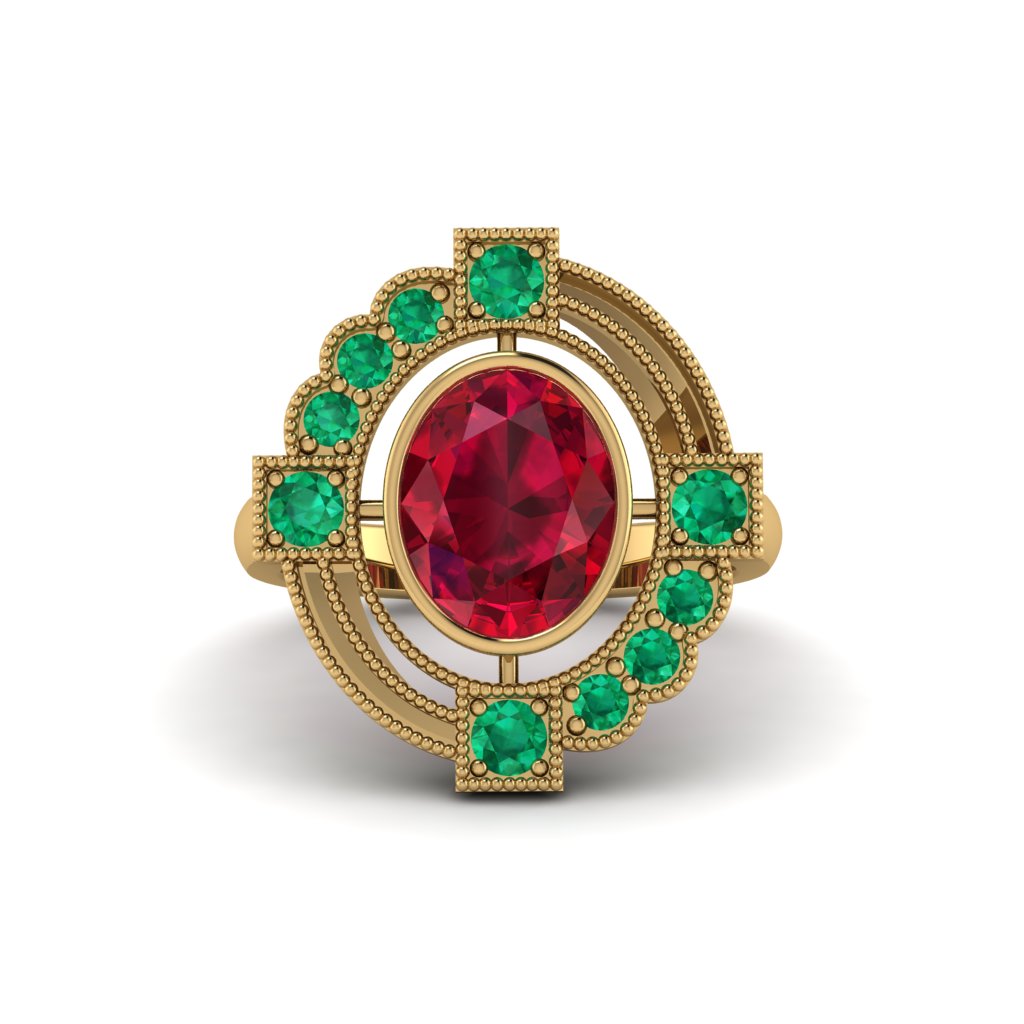 Ruby Art Deco Halo Fashion Ring - Gracelynn No. 25