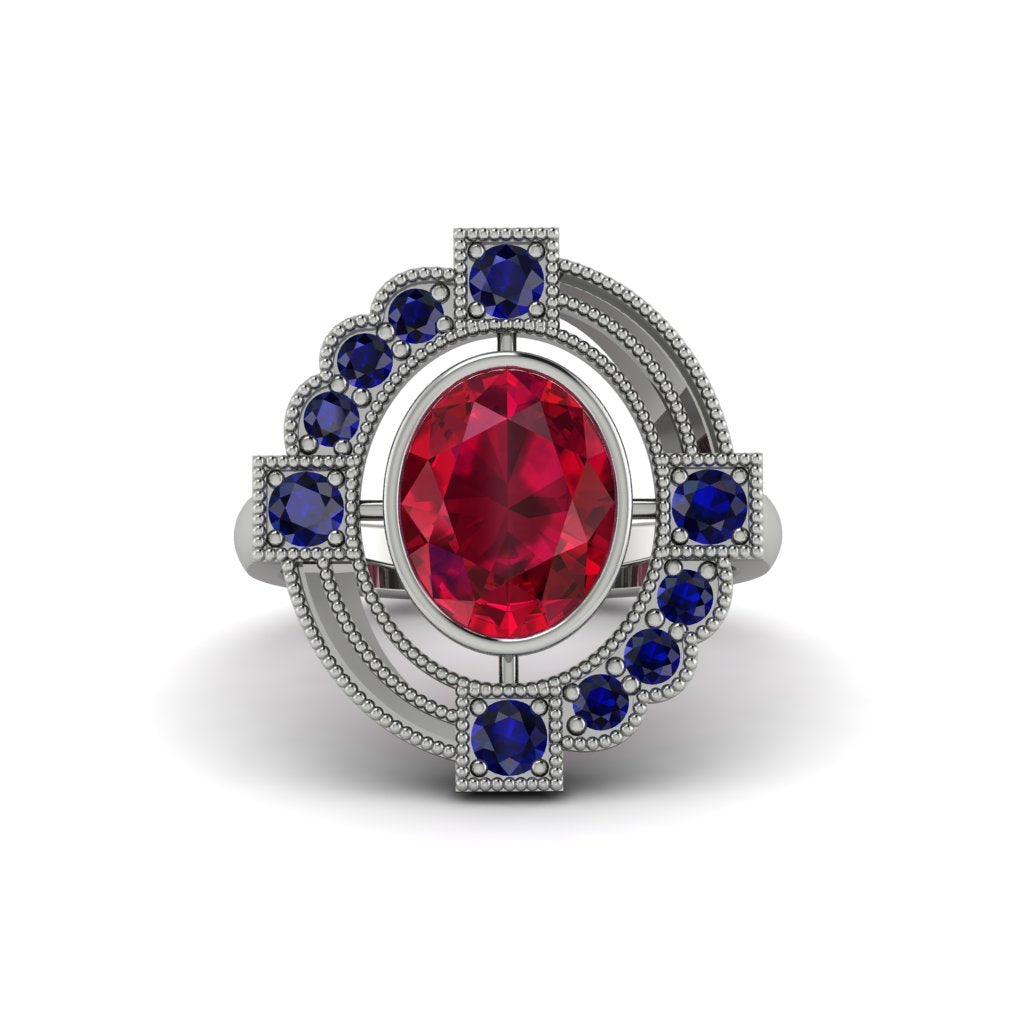 Ruby Art Deco Halo Fashion Ring - Gracelynn No. 72
