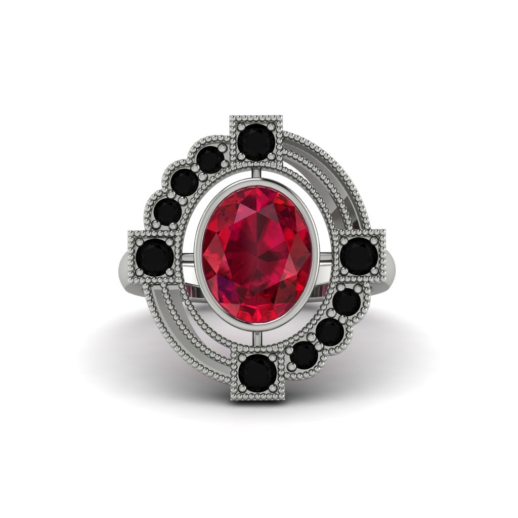 Ruby Art Deco Halo Fashion Ring - Gracelynn No. 42
