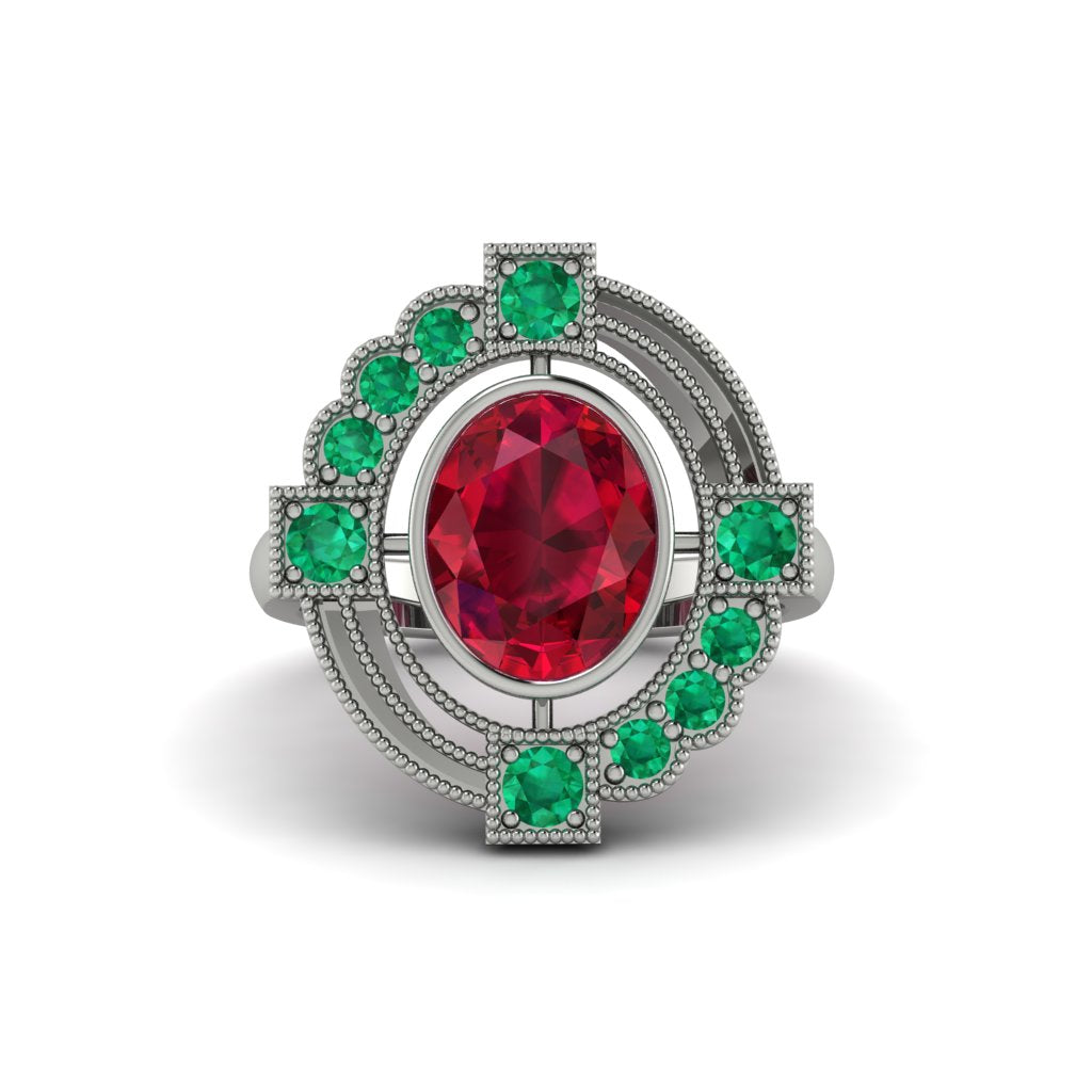 Ruby Art Deco Halo Fashion Ring - Gracelynn No. 27