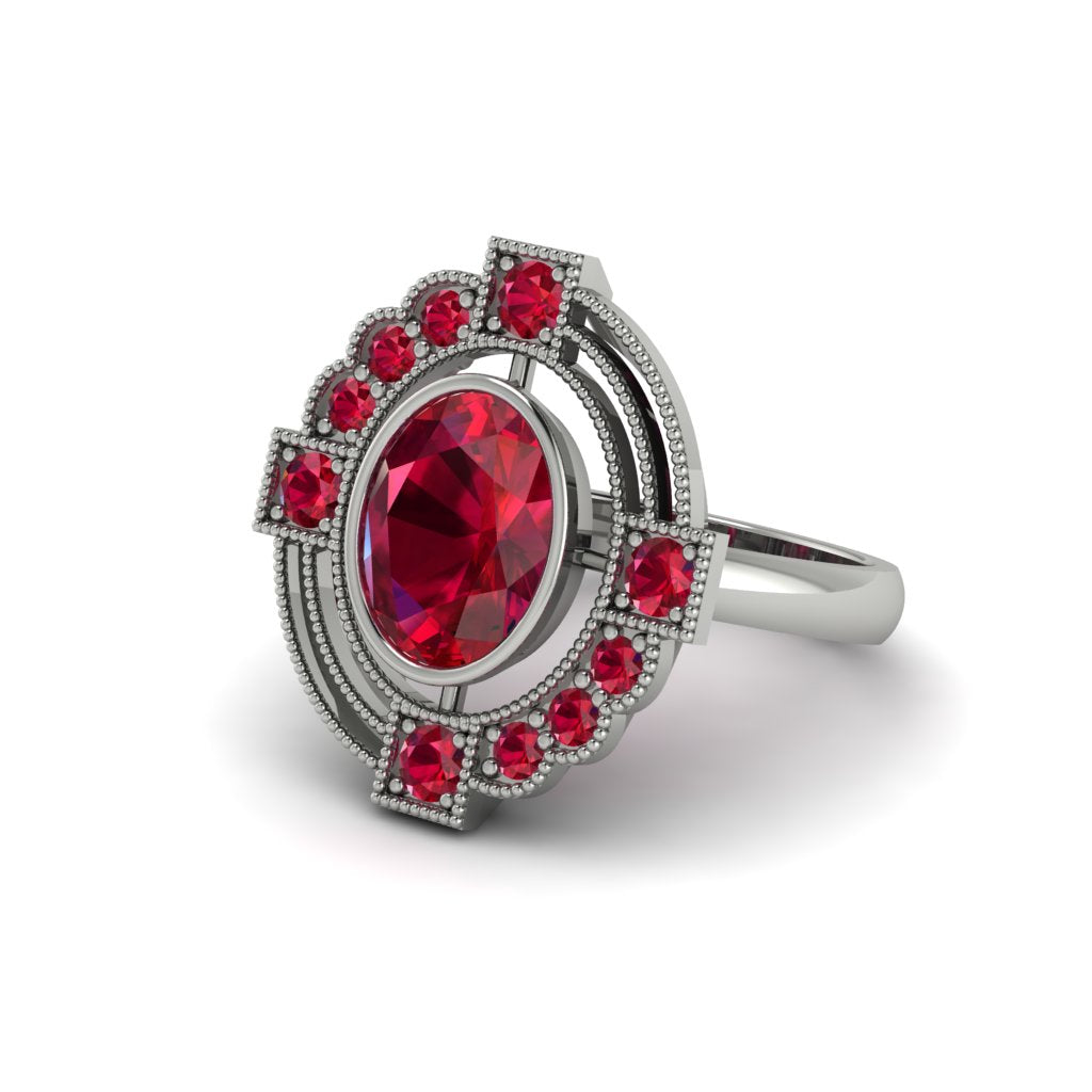 Ruby Art Deco Halo Fashion Ring - Gracelynn No. 57