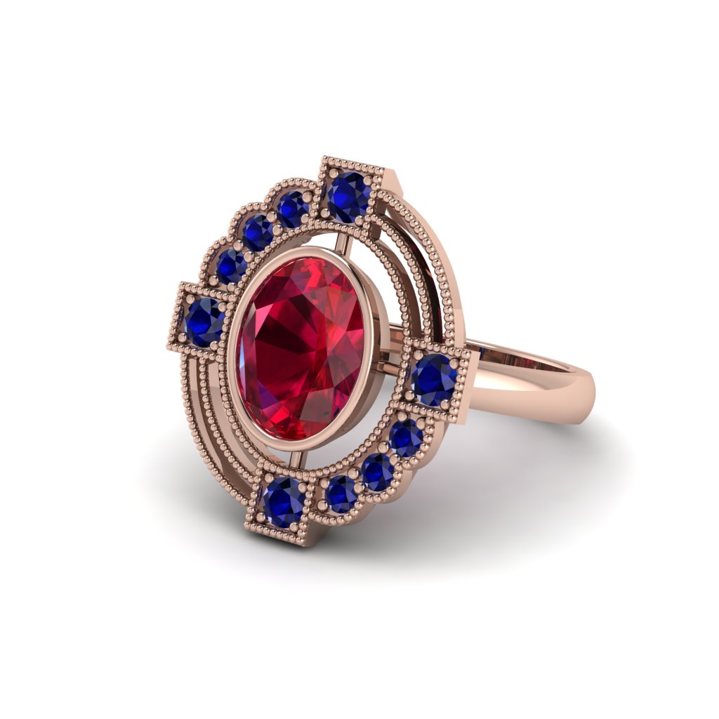 Ruby Art Deco Halo Fashion Ring - Gracelynn No. 71