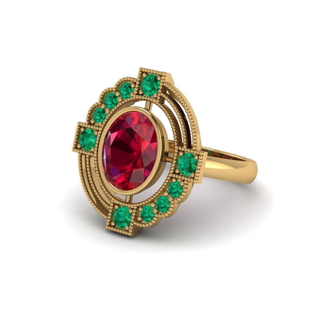 Ruby Art Deco Halo Fashion Ring - Gracelynn No. 25