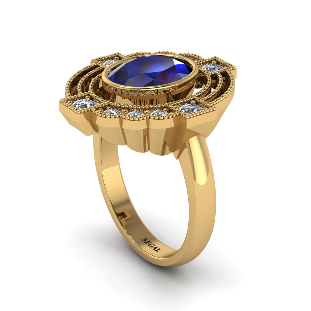 Sapphire Art Deco Halo Fashion Ring - Gracelynn No. 13