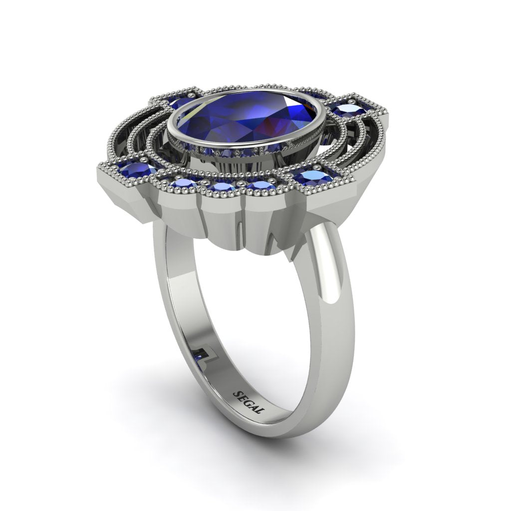 Sapphire Art Deco Halo Fashion Ring - Gracelynn No. 75