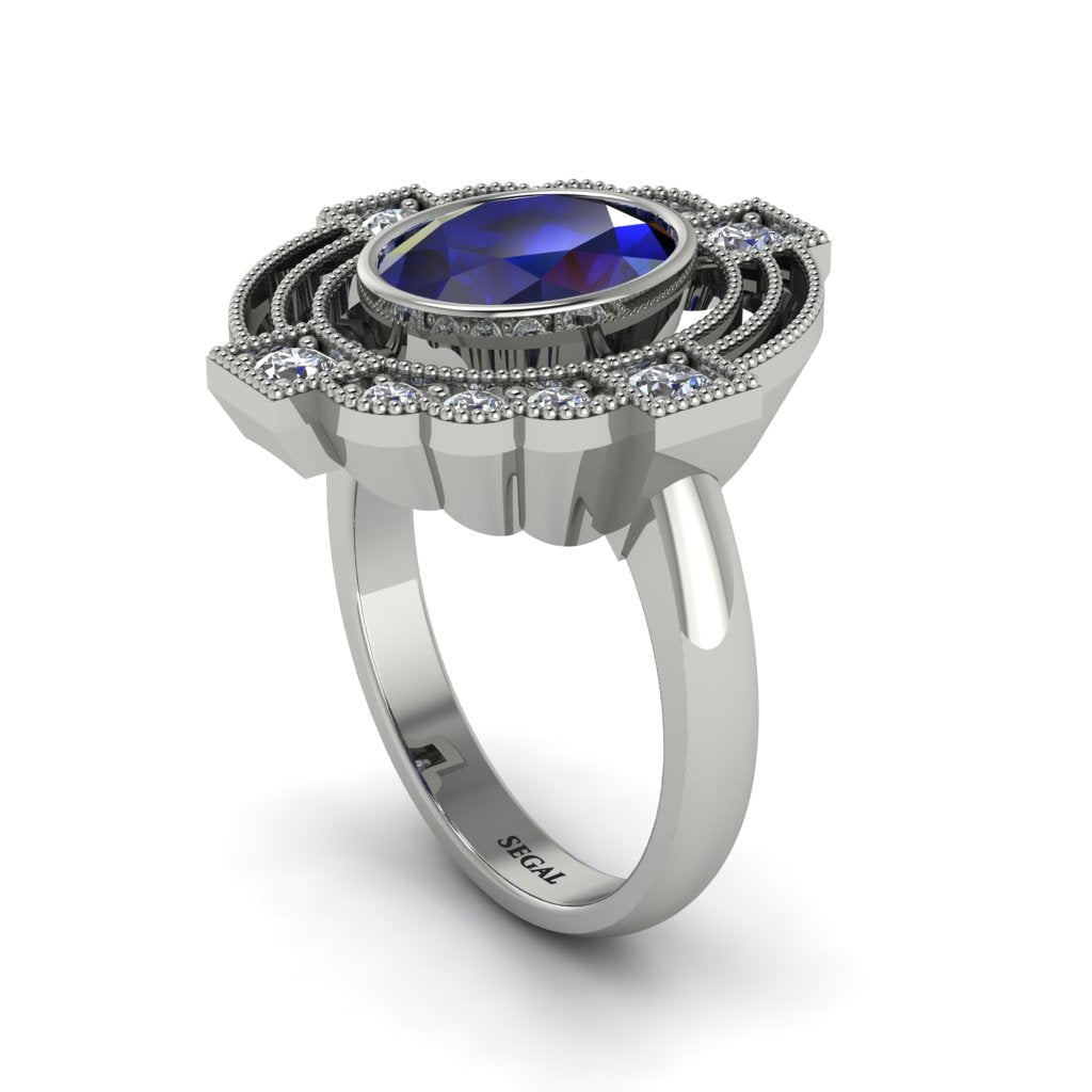 Sapphire Art Deco Halo Fashion Ring - Gracelynn No. 15