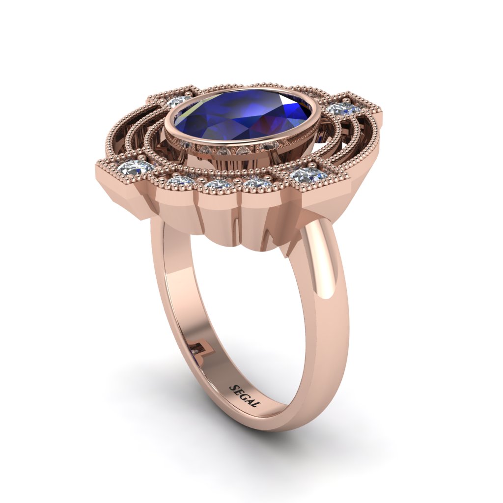Sapphire Art Deco Halo Fashion Ring - Gracelynn No. 14