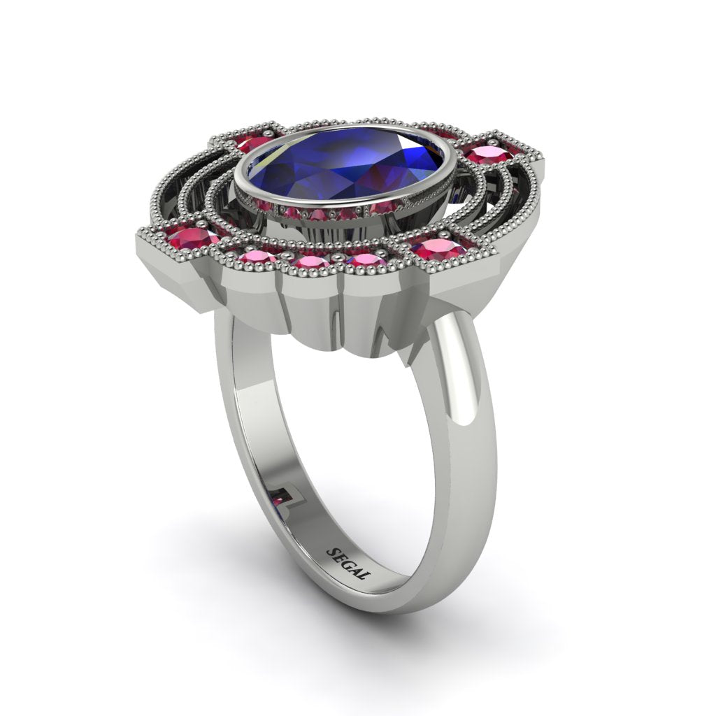 Sapphire Art Deco Halo Fashion Ring - Gracelynn No. 60