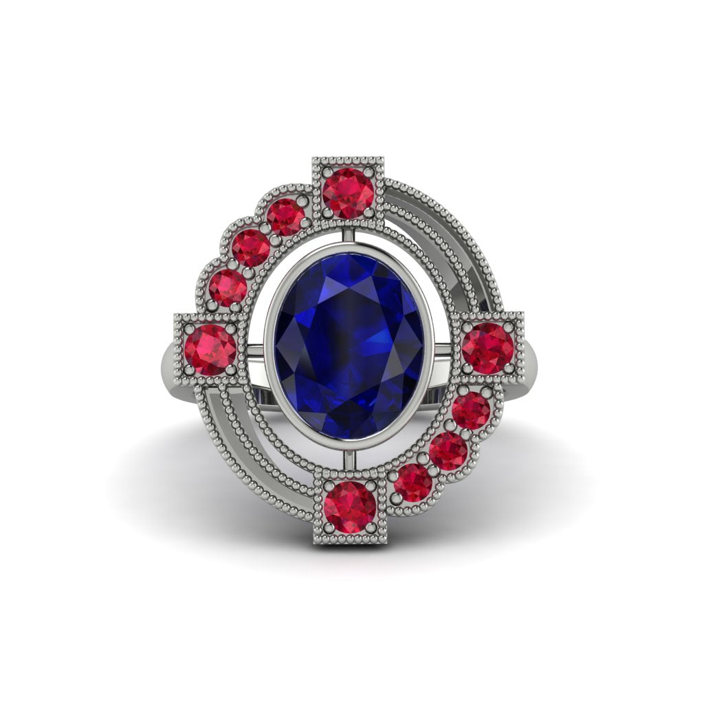 Sapphire Art Deco Halo Fashion Ring - Gracelynn No. 60