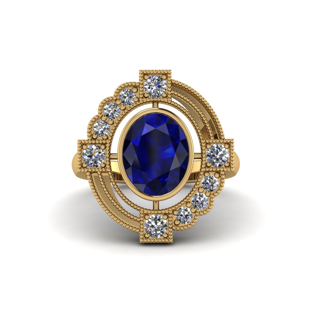 Sapphire Art Deco Halo Fashion Ring - Gracelynn No. 13