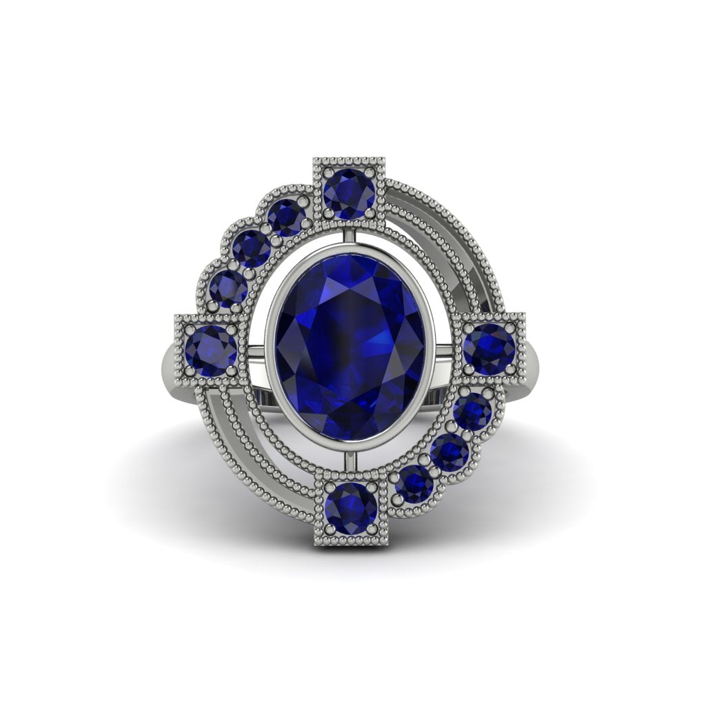 Sapphire Art Deco Halo Fashion Ring - Gracelynn No. 75