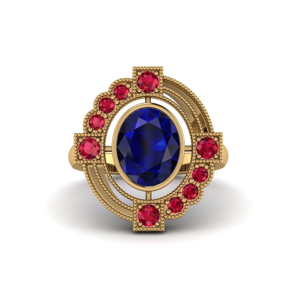 Sapphire Art Deco Halo Fashion Ring - Gracelynn No. 58