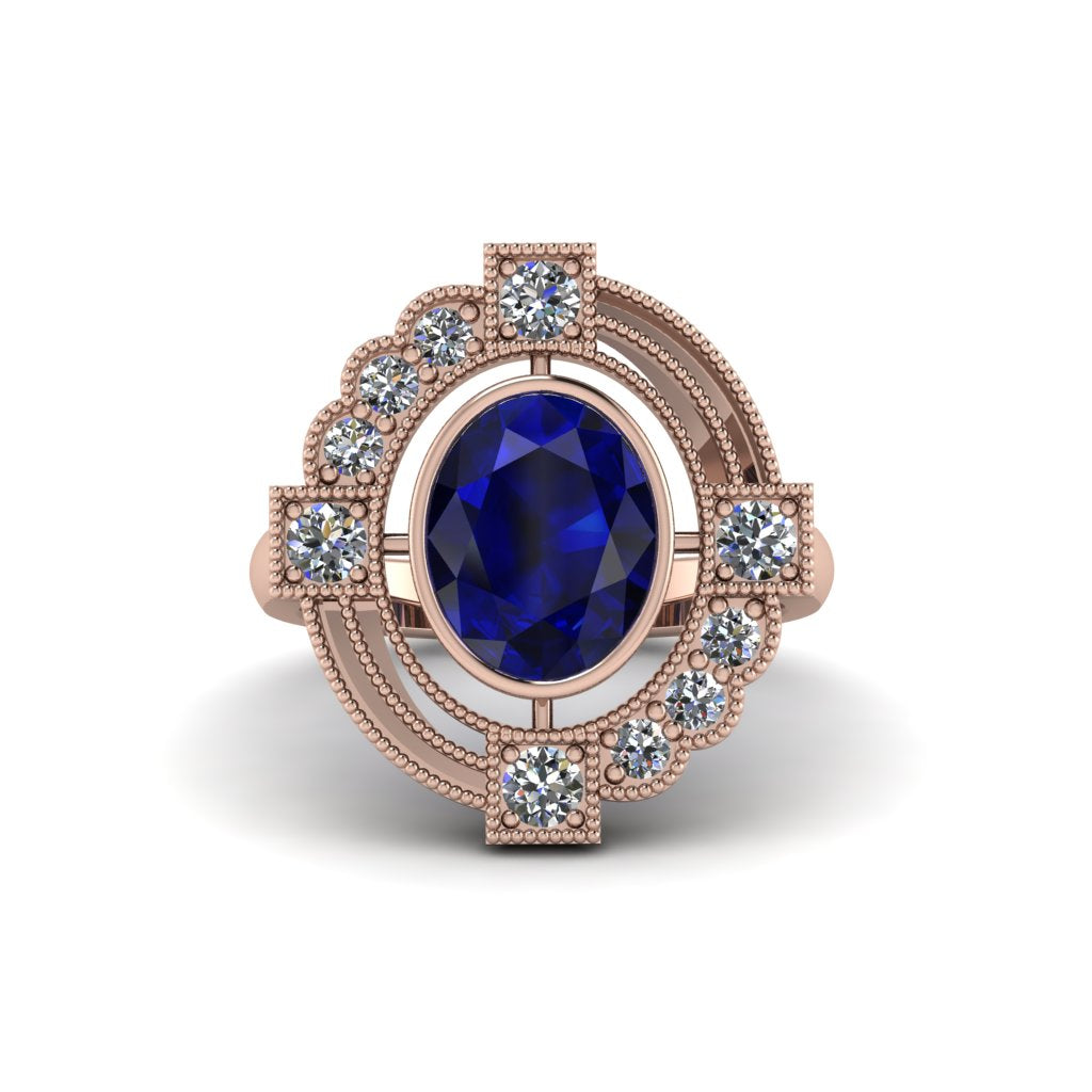 Sapphire Art Deco Halo Fashion Ring - Gracelynn No. 14