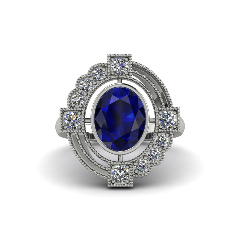 Sapphire Art Deco Halo Fashion Ring - Gracelynn No. 15