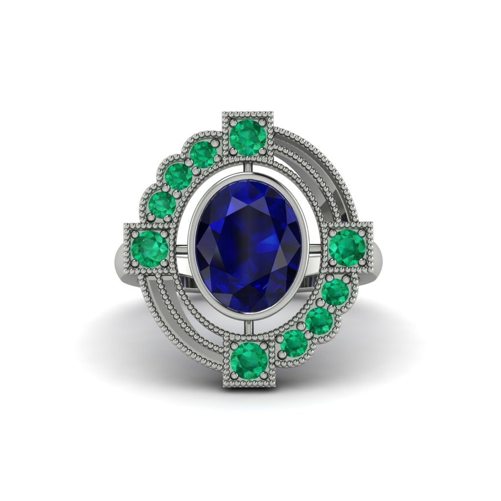 Sapphire Art Deco Halo Fashion Ring - Gracelynn No. 30