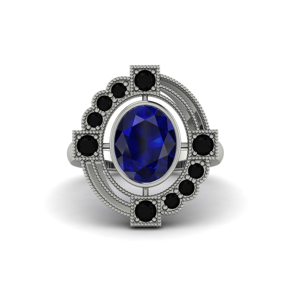 Sapphire Art Deco Halo Fashion Ring - Gracelynn No. 45