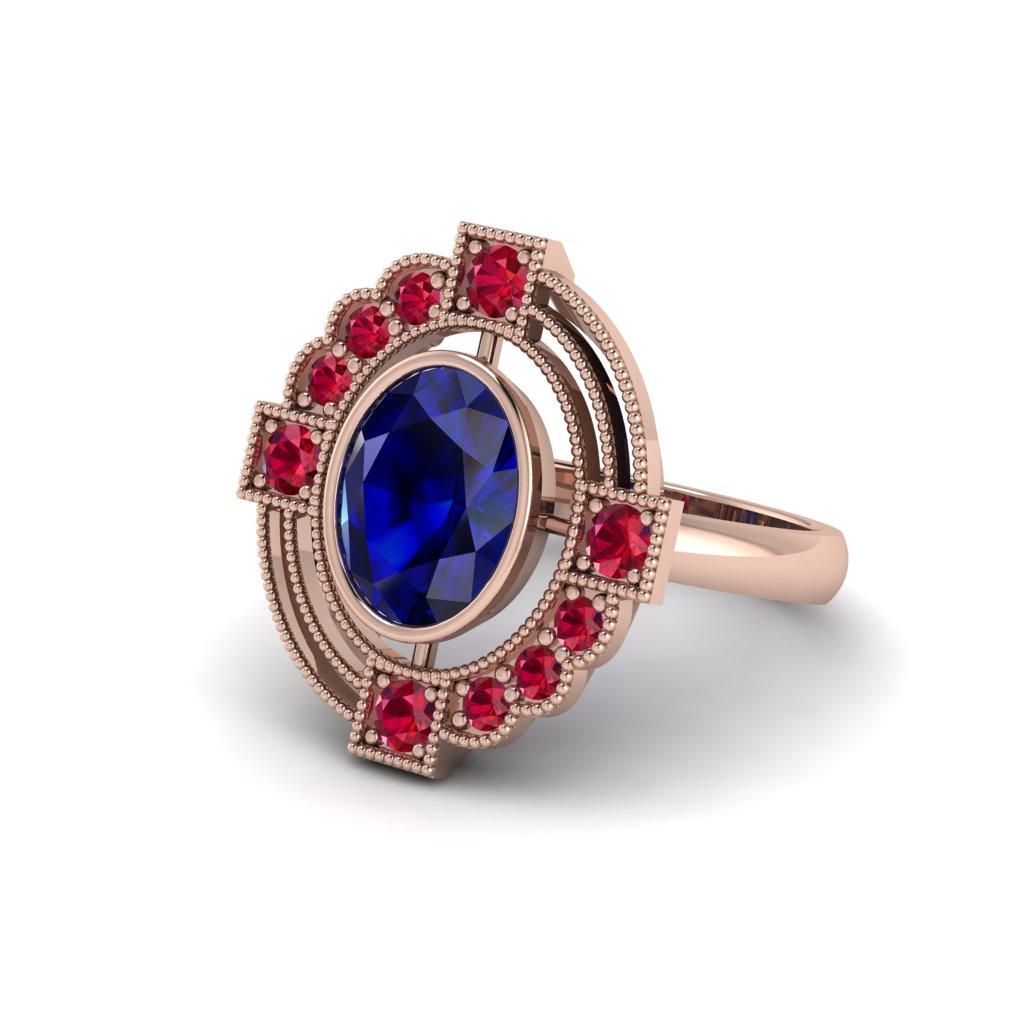 Sapphire Art Deco Halo Fashion Ring - Gracelynn No. 59