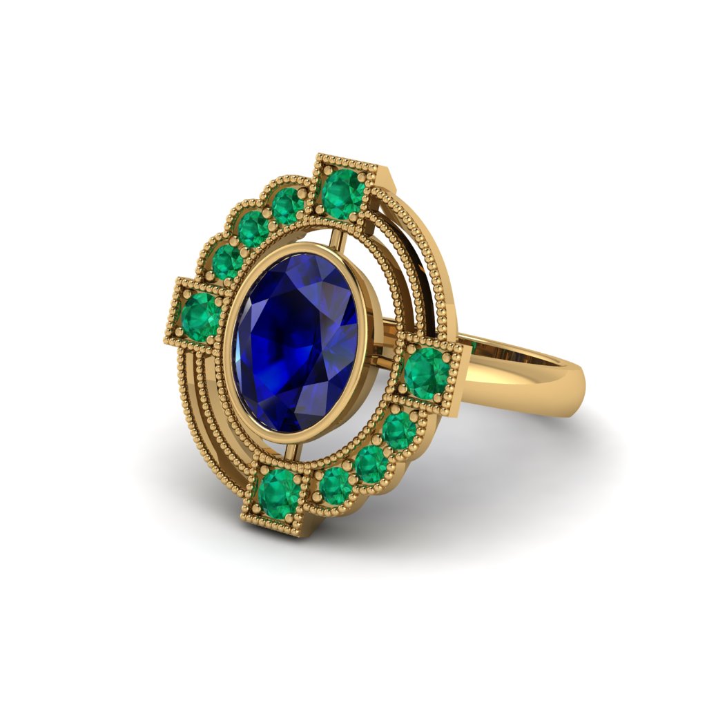Sapphire Art Deco Halo Fashion Ring - Gracelynn No. 28