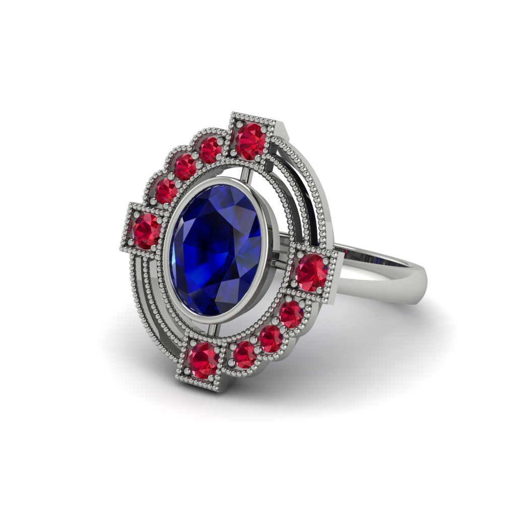 Sapphire Art Deco Halo Fashion Ring - Gracelynn No. 60