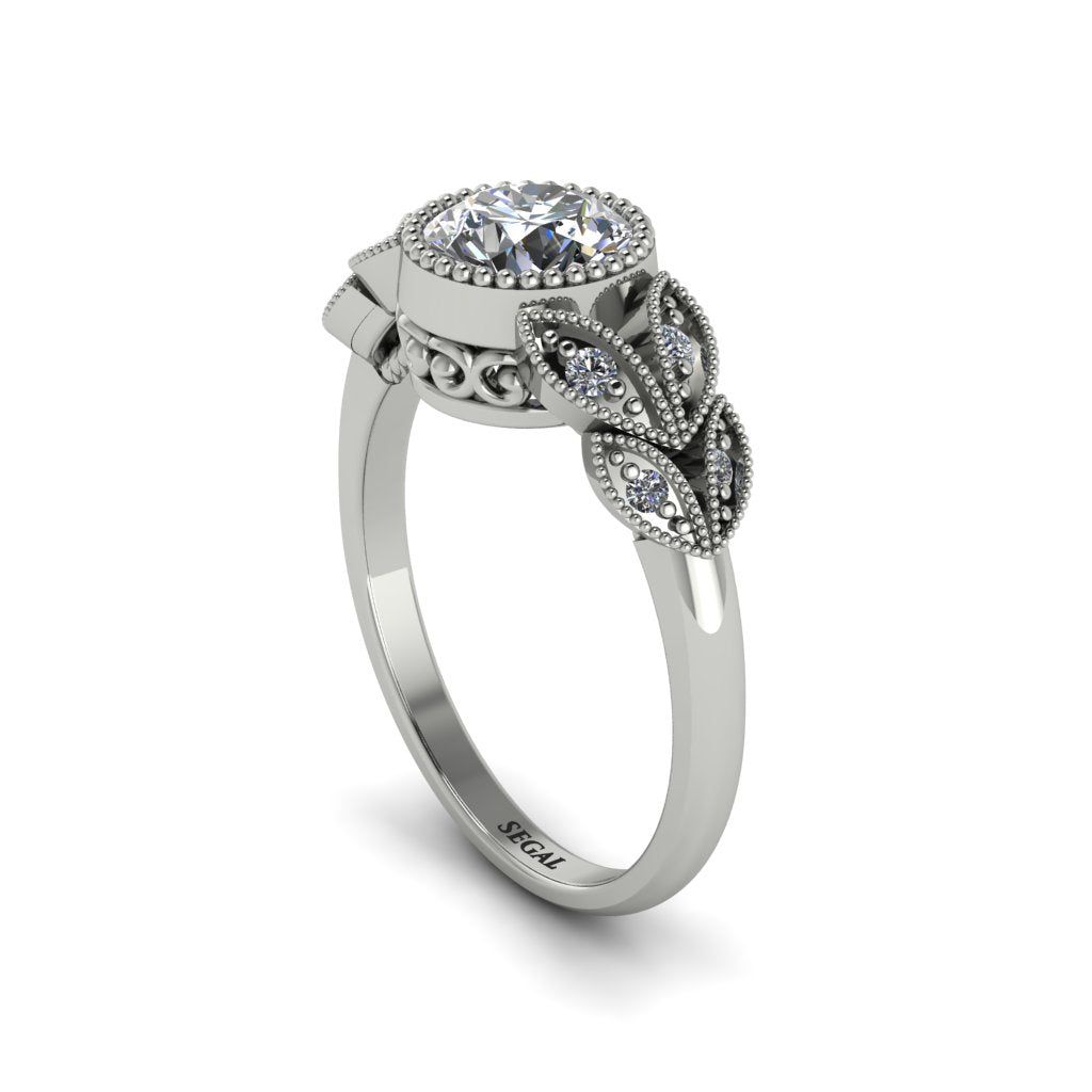 Art Deco Diamond Leaves Engagement Rings - Thalia No. 3